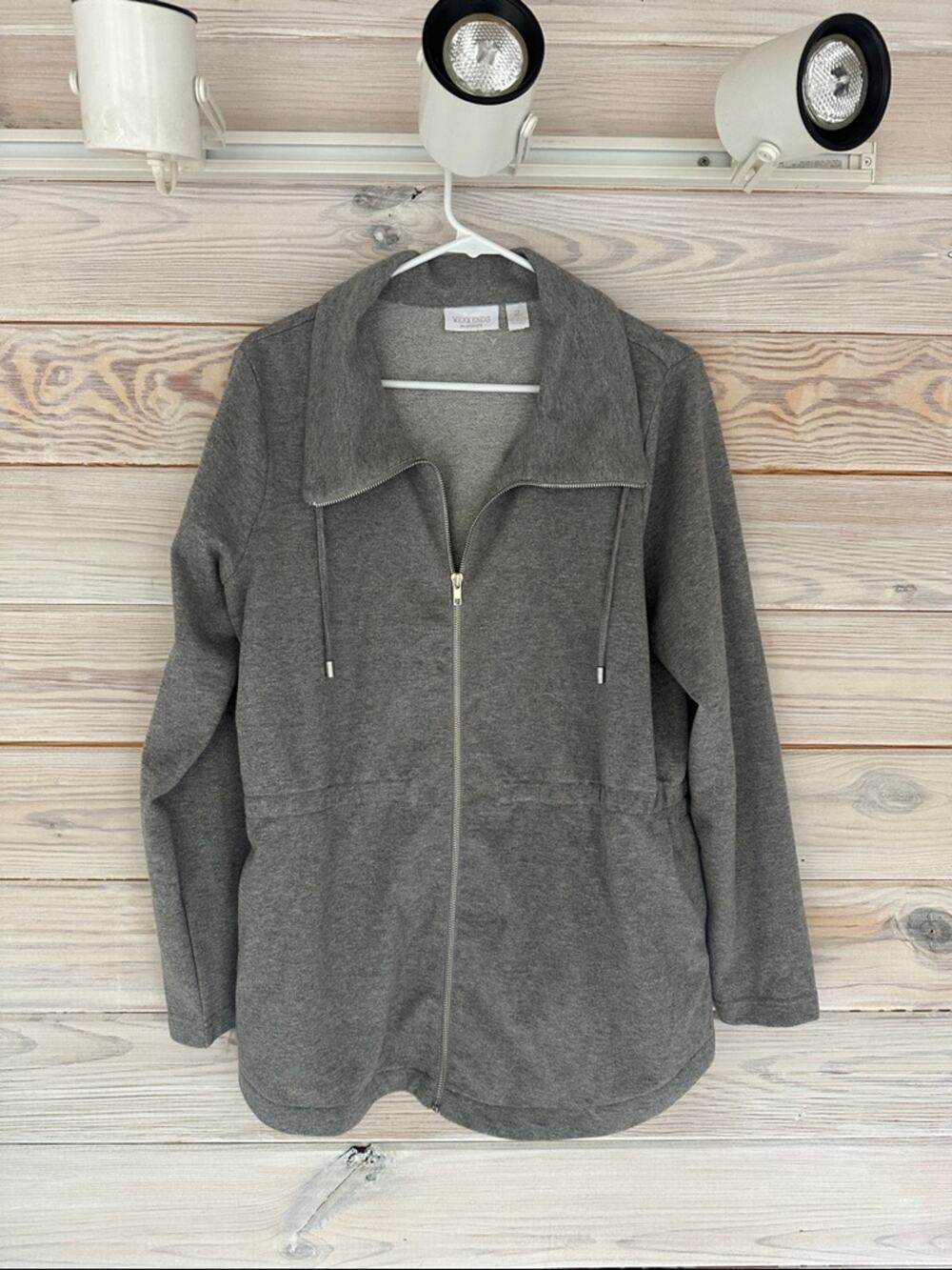 Chico's Gray Full-Zip Sparkle Days Sweater Jacket Size 2